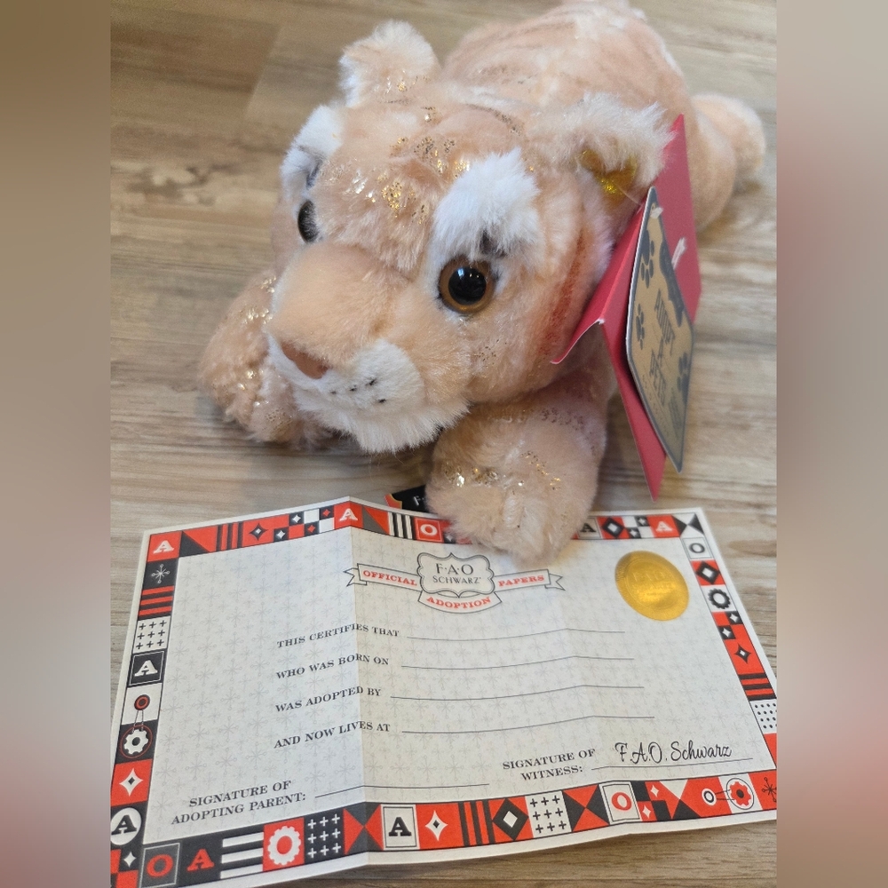 FAO Schwarz Adopt a Pets Gold Edition Lying Tiger 15" Stuffed Animal Plush Rare